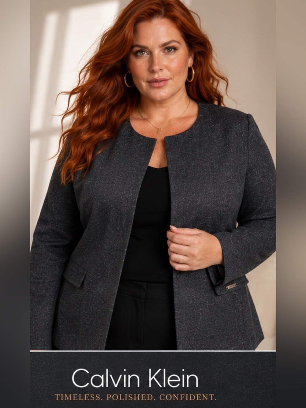 Calvin Klein Heathered Charcoal Collarless Textured Blazer